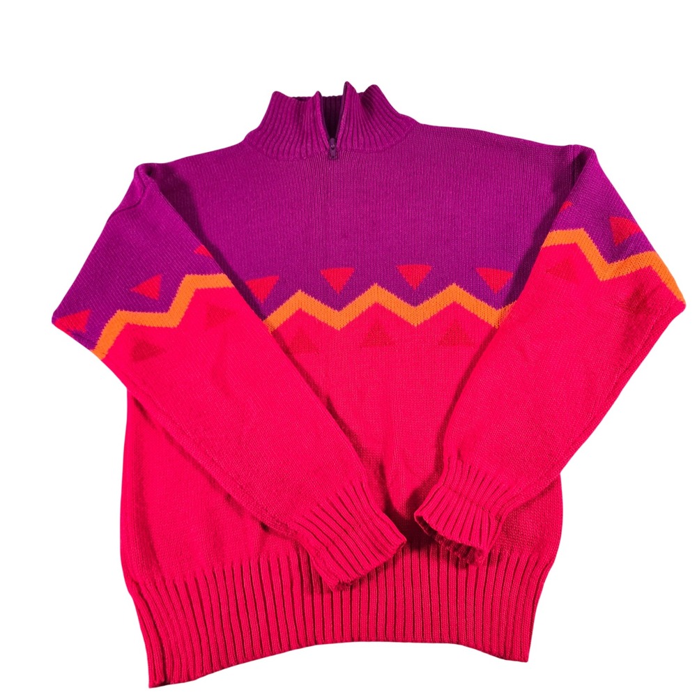 Obermeyer Pulse Vintage Style Pink Purple Colorblock Quarter Zip Sweater Medium